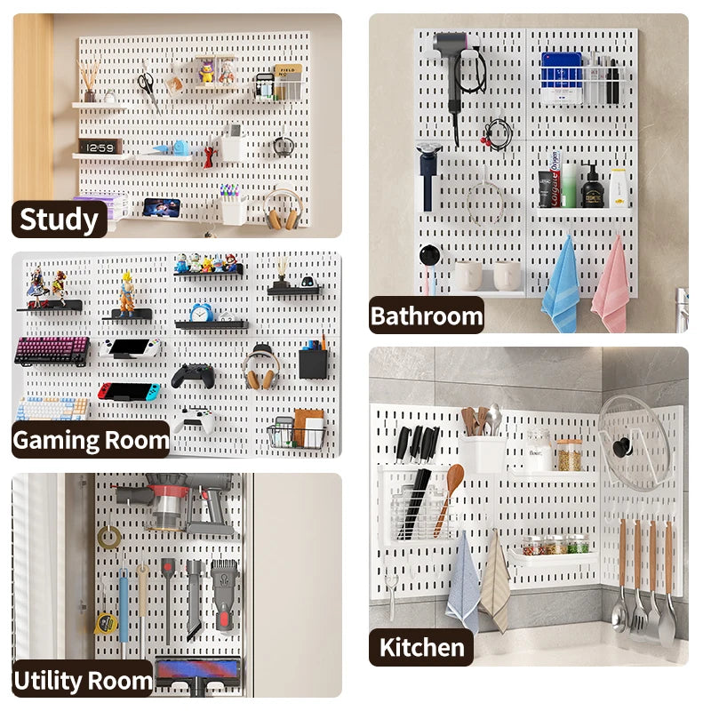 Home Storage Pegboard Wall Rack - Drill-Free Mount for Organizing Household Items