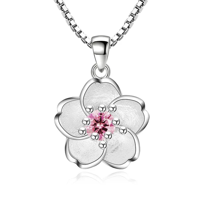 Sterling Silver Pink Purple Peach Blossom Necklace for Women Luxury Jewelry