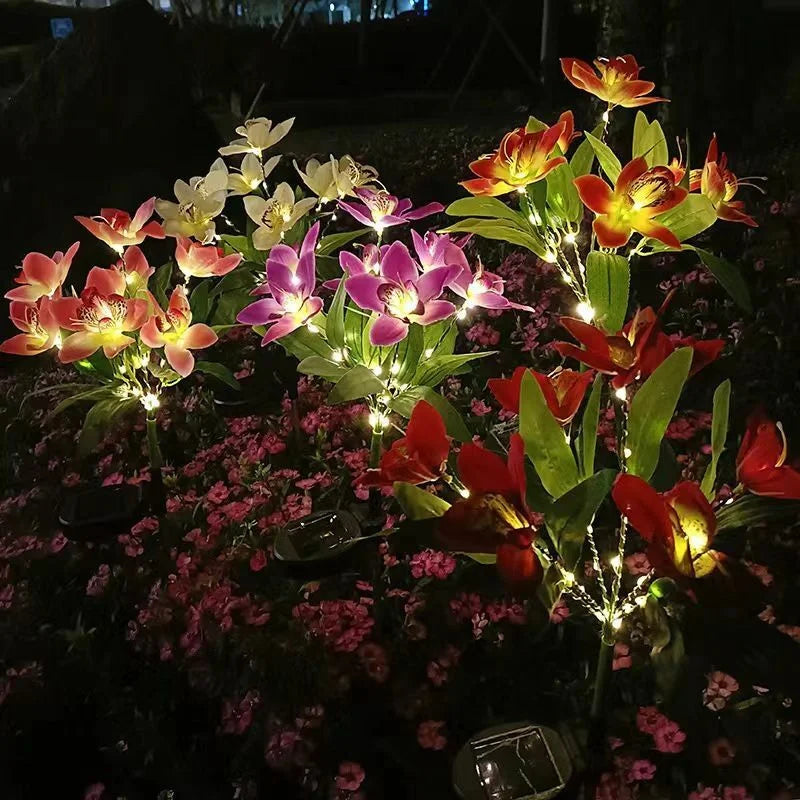 Solar LED Orchid Ground Light Outdoor Garden Lawn Lamp for Wedding Patio Decor