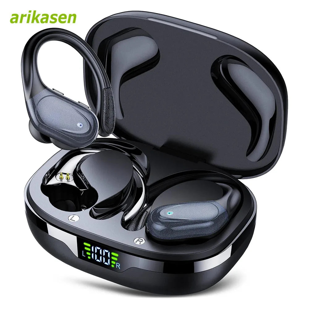 Wireless Sport Bluetooth Earbuds with Noise Cancelling Microphone 75H Playtime LED Display