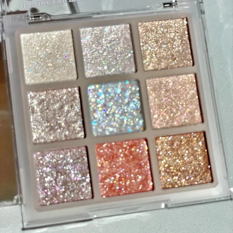9-Color Glitter Eyeshadow Palette - Earth Tones, Pearlescent & Shimmer