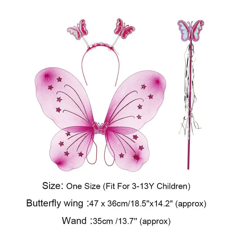 Kids Fairy Wings and Wand Dress-Up Set with Hair Hoop - Princess Costume Accessories
