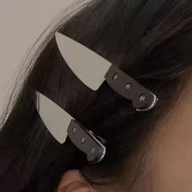 Gothic Emulation Knife Hair Clips 2pcs Side Bangs Hairpins Cosplay Party Accessory