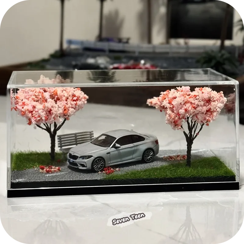 Cherry Blossom Scene Acrylic Display Box Mini Ornament Stand Home Decor Gift