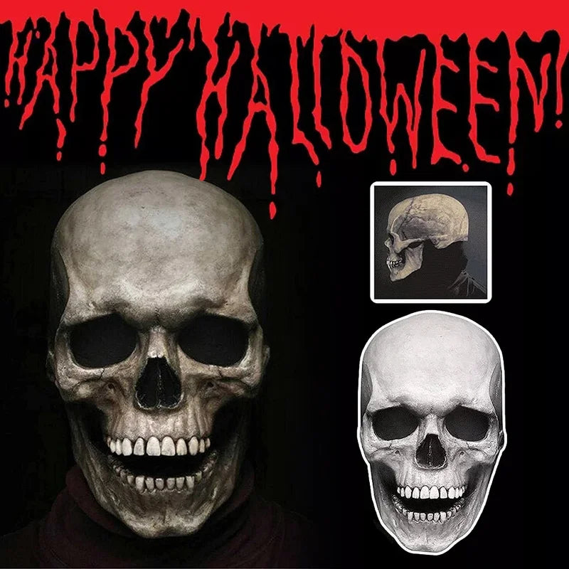 Halloween Latex Skull Mask Full Head Horror Costume with Movable Jaw