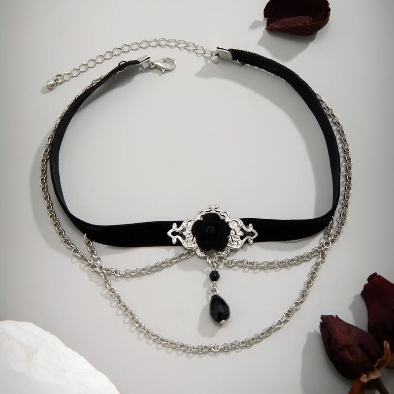 Black Cotton Rope Choker Necklace for Women Gothic Jewelry Tassel Link Chain 2024