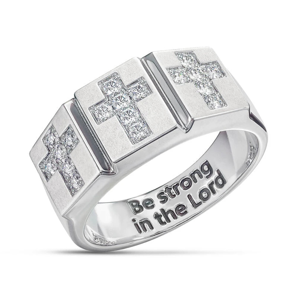 Men's Cross Crystal Pattern Ring - Exquisite Christian Prayer Jewelry