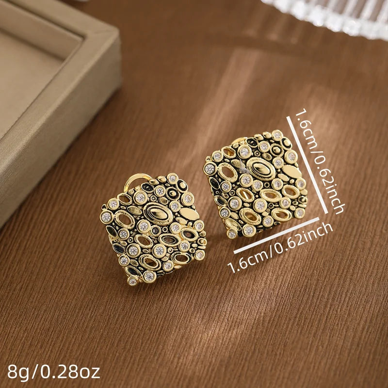 Vintage Square Synthetic Gemstone Earrings for Women, Copper Finish - Formal & Casual