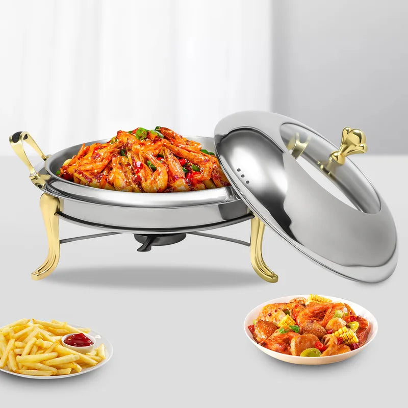 Gold Stainless Steel Round Chafing Dish 2.64QT Buffet Food Warmer for Parties Weddings