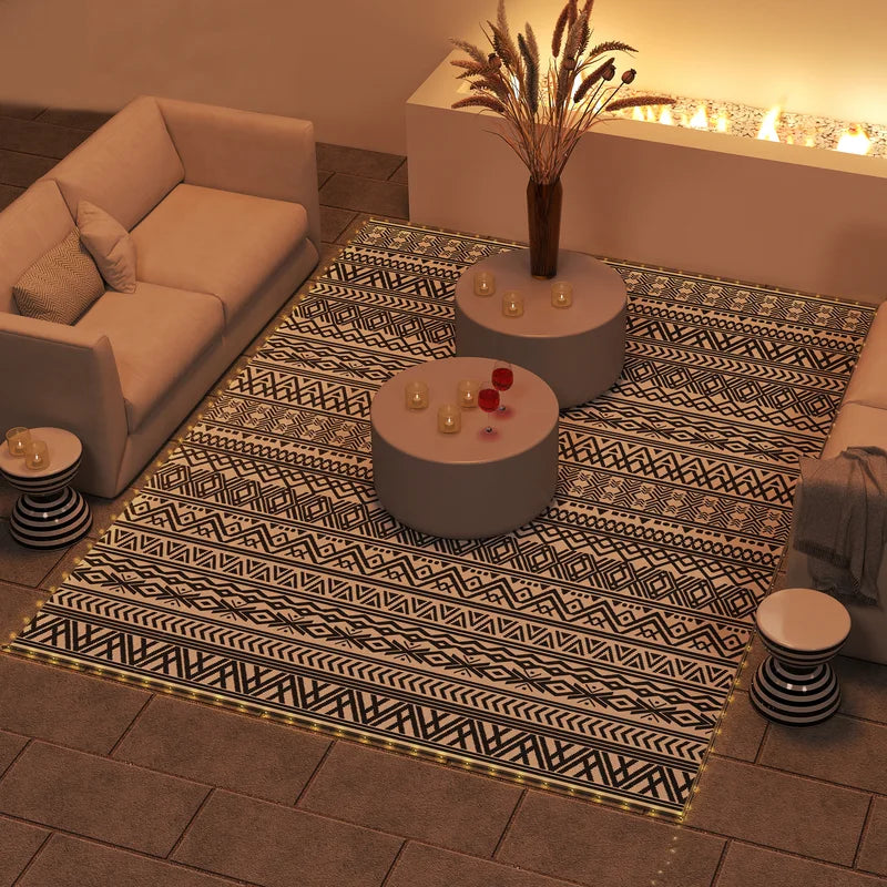 Outdoor Rug with USB LED Lights 12x9 ft Reversible Waterproof Patio Carpet