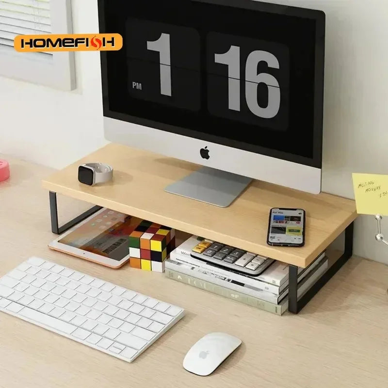 Adjustable Computer Monitor Stand Elevated Desk Storage Rack Home Office Organizer