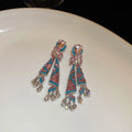 Vintage Blue Water Drop Crystal Earrings for Women - Rhinestones, Round Ear Clips, Retro Party Jewelry