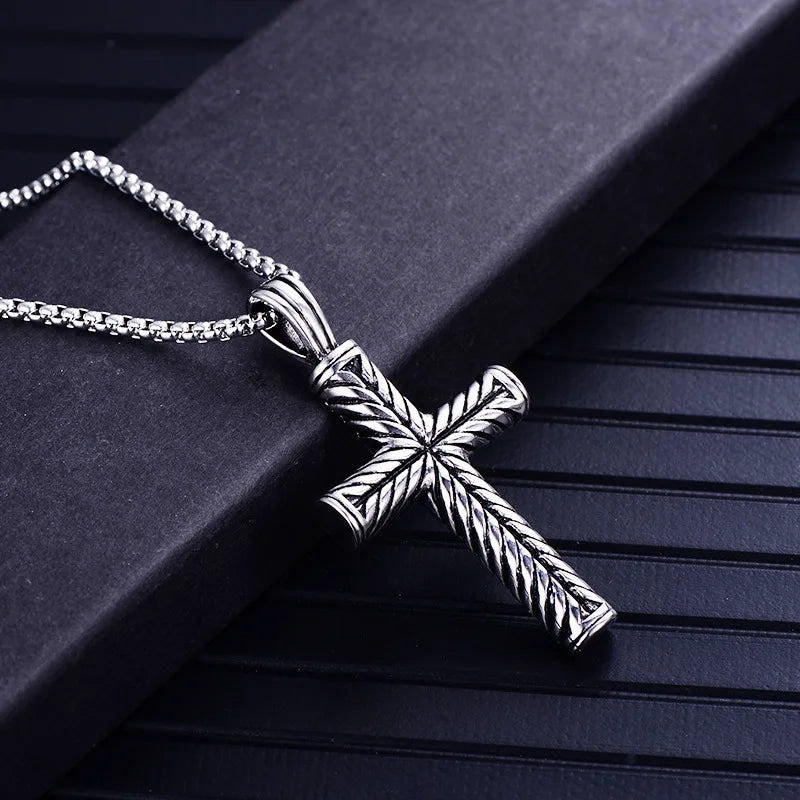 Men's Vintage Cross Pendant Necklace in Titanium Steel - Stainless Steel Jewelry