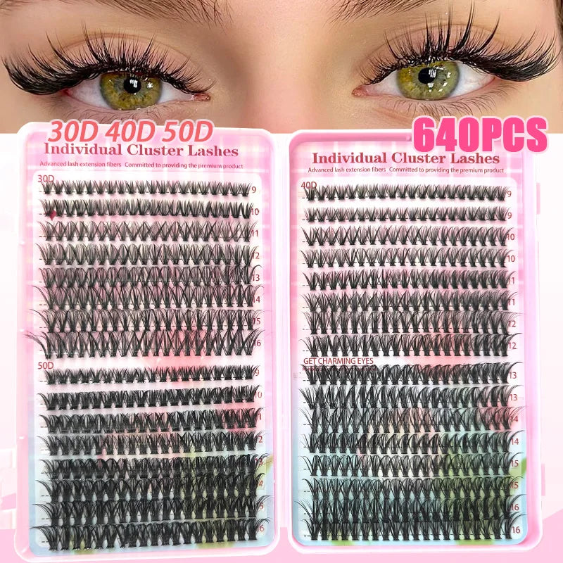 D Curl Lash Extension Kit with Mixed Length Individual Lashes 9-16mm - Lash Clusters & Applicators
