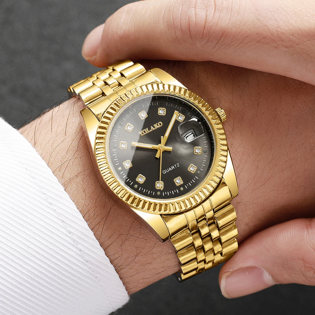 Luxury Rhinestone Quartz Men & Women Watches with Calendar - Fashion Gift Set