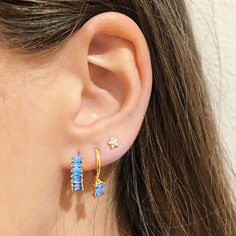 Sterling Silver Zircon Stud Earrings for Women - Light Blue, Multiple Colors