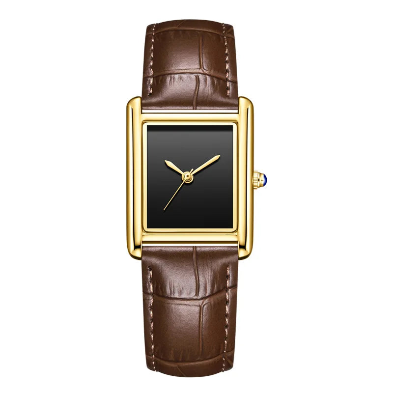 Unisex Square Leather Waterproof Quartz Watch - Business Casual Couple Watch