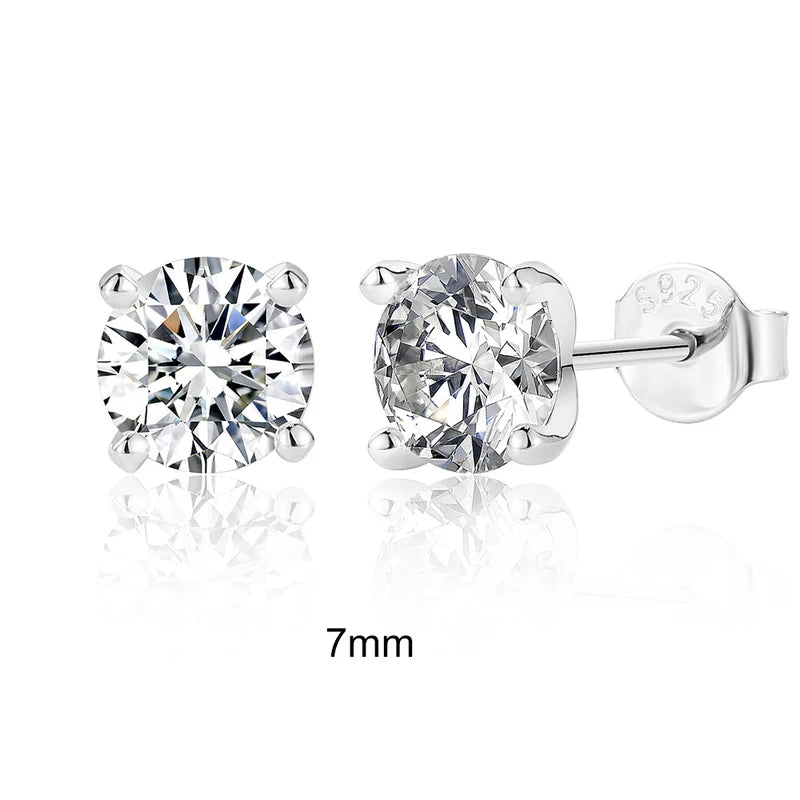 Sterling Silver Moissanite Ear Stud Earrings for Women - 0.5-1.2 Carat D Color Fine Jewelry