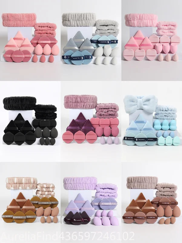 18-Piece Makeup Accessory Set with Sponges Headbands and Wrist Bands - Color Variants