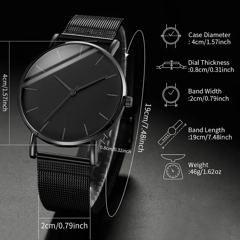 Men's Fashion Watch Jewelry Set - Quartz Wristwatch, Necklace, Bracelet & Ring, Multiple Colors