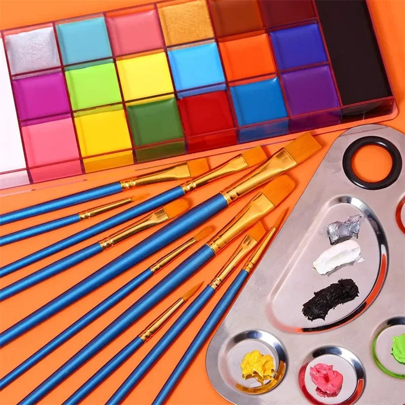 20 Color Oil-Based Body Painting Kit with 10 Brushes - Non-Toxic Face & Body Art for Halloween & Parties