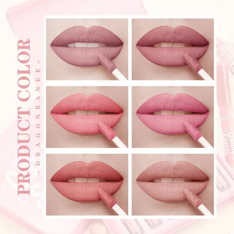 6-Piece Matte Lip Gloss Set - Long-Lasting, Silky, Brightening