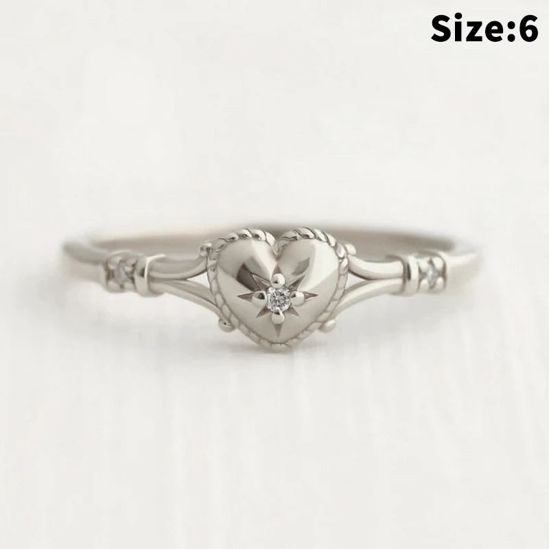 Heart-Shaped Gold Plated Stainless Steel Ring for Women Jewelry Accessories