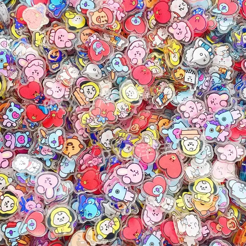 40PCS Kawaii BT21 Acrylic Sheets DIY Phone Case Decoration Material CHIMMY COOKY KOYA TATA