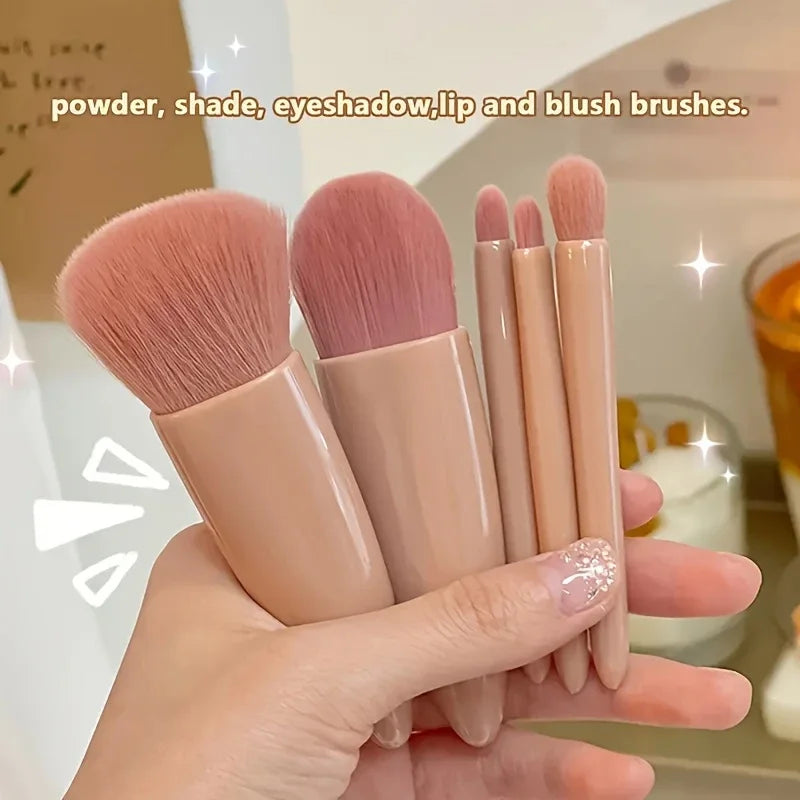 5-Piece Makeup Brush Set with Mirror and Travel Case - Includes Blush, Eyeshadow, Loose Brushes