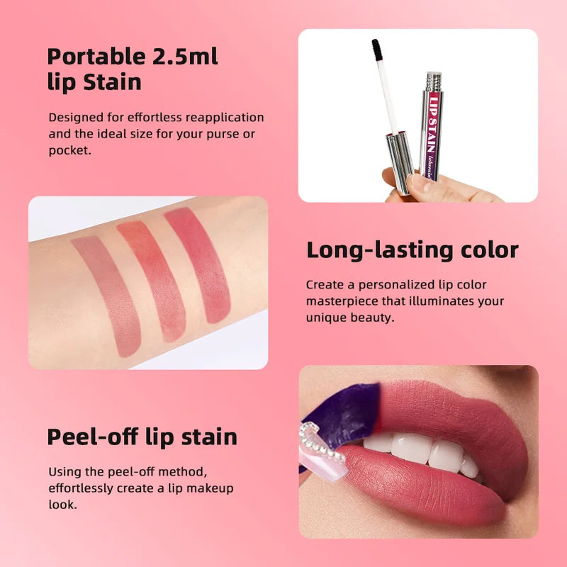 Peel Off Long Wear Lip Stain - Natural Shades, Water-Resistant & Hydrating
