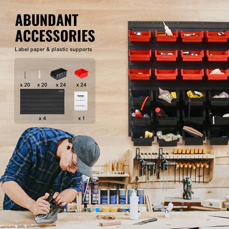 48-Pack Wall-Mounted Storage Bins for Garage and Workshop Organization