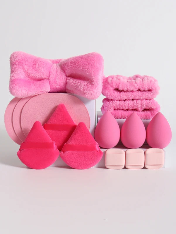 15pcs Makeup Sponge Set with Face Headband & Wristband - Cosmetic Blenders & Beauty Egg Applicators
