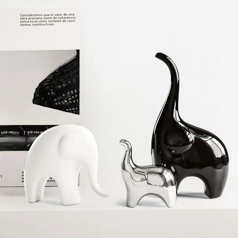 Silver Electroplated Ceramic Elephant Figurine Nordic Home Decor Gift
