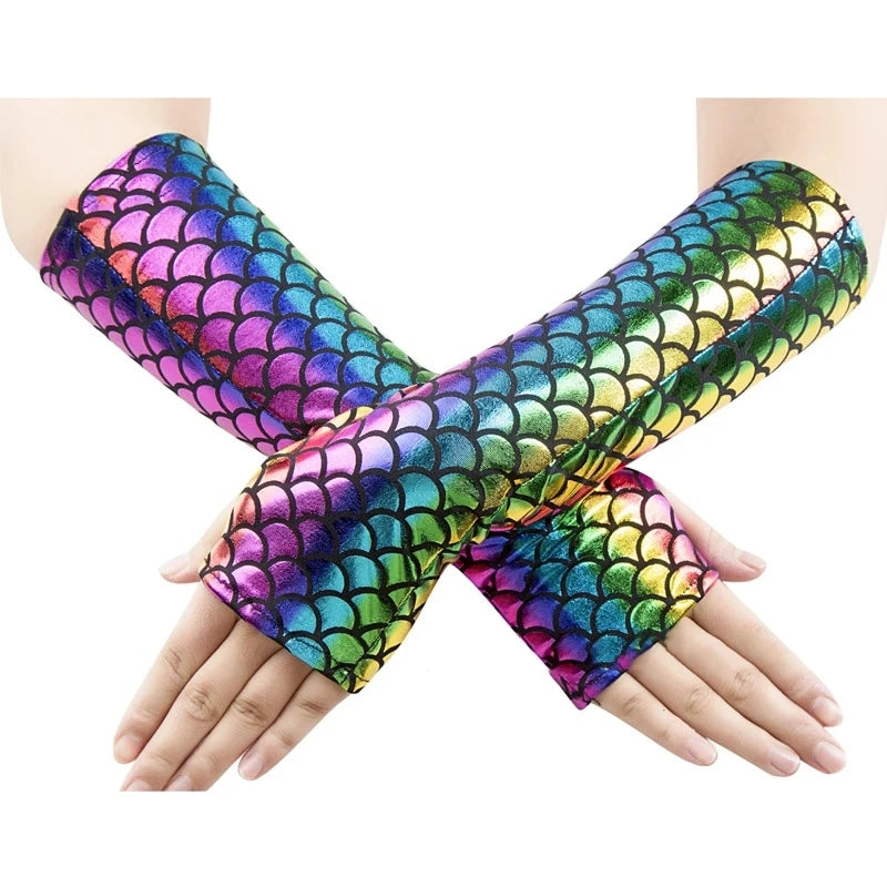 Women Cosplay Mermaid Fingerless Gloves Halloween Stage Performance Fashion Accessories