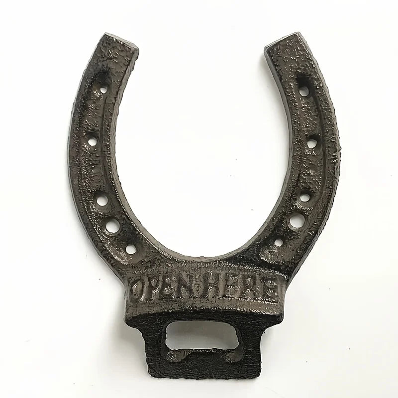 Rustic Cast Iron Horseshoe Bottle Opener Wall Mount Vintage Beer Cap Opener