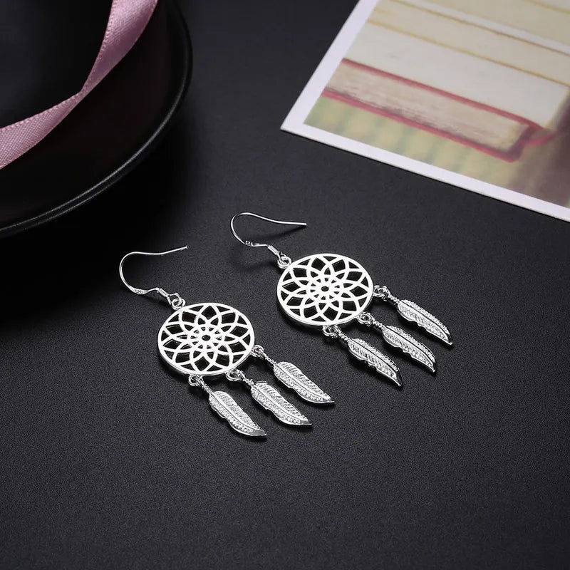 Sterling Silver Dream Catcher Feather Earrings for Women Party Wedding Jewelry Gift