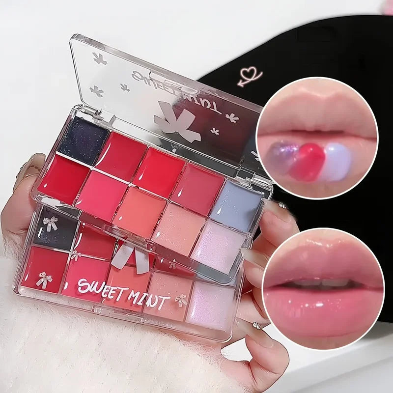 10-Color Lip Gloss Palette Waterproof Moisturizing Lipstick Makeup Kit
