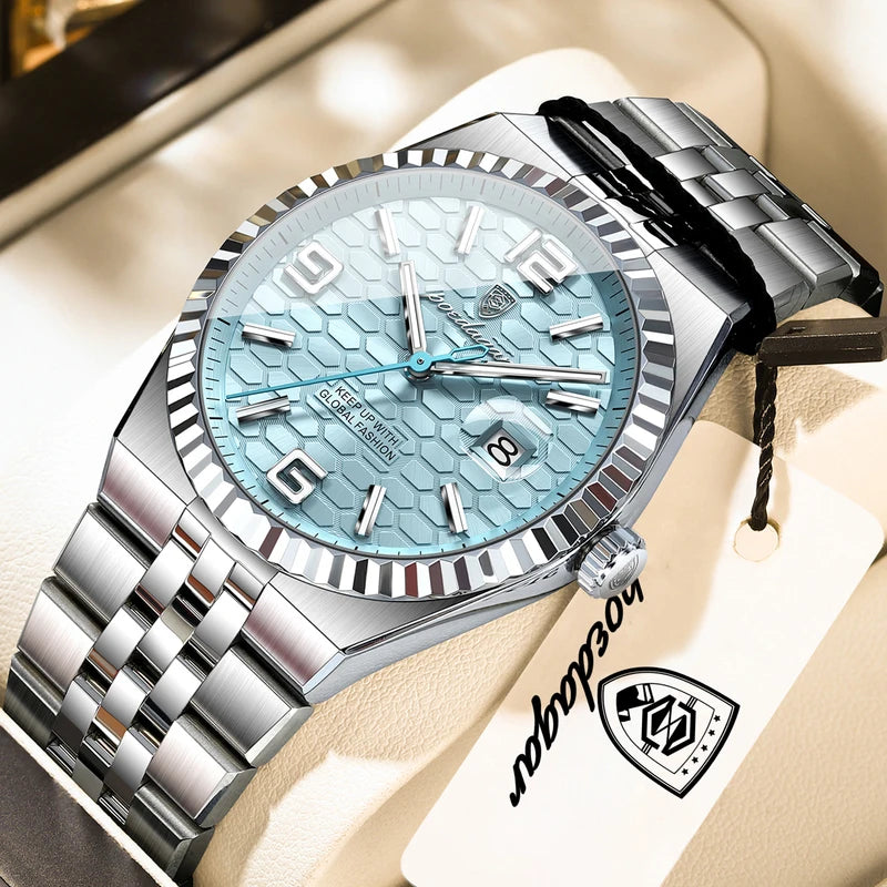 Men's Waterproof Luminous Sport Wristwatch with Date - Stainless Steel Quartz Business Watch