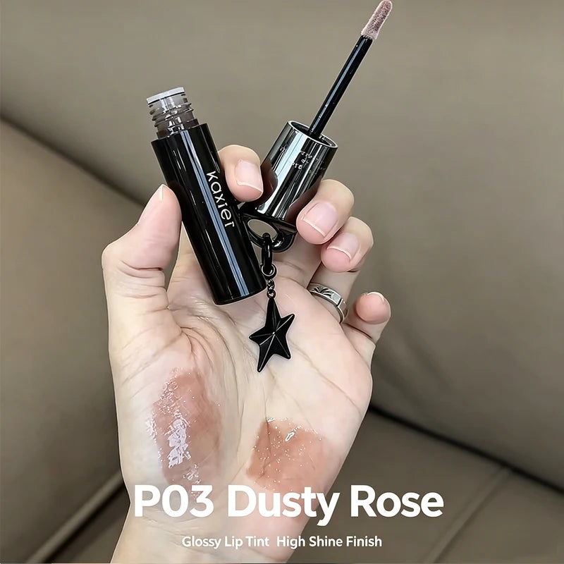 Long-Lasting Glossy Lip Glaze with Star Pendant - Hydrating, Non-Sticky Lip Gloss