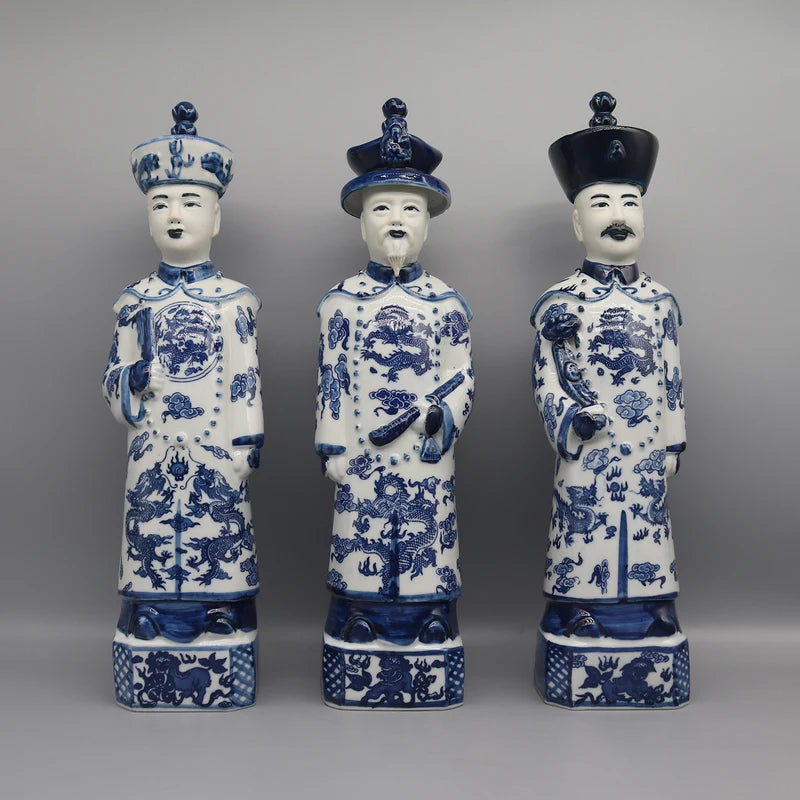 Chinese Emperor Statue Porcelain Decor for Home, Qing Dynasty Generations