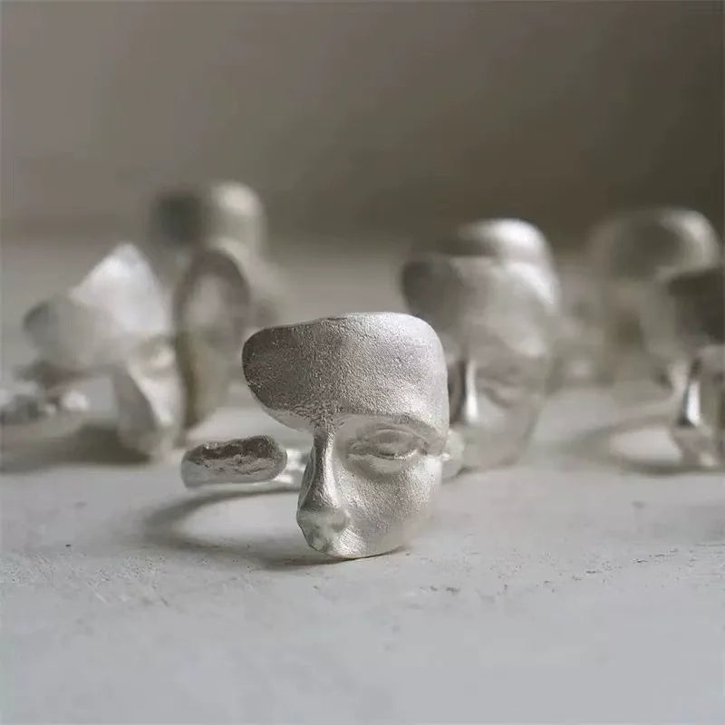 Sterling Silver Mask Ring for Women - Vintage Punk Jewelry Gift