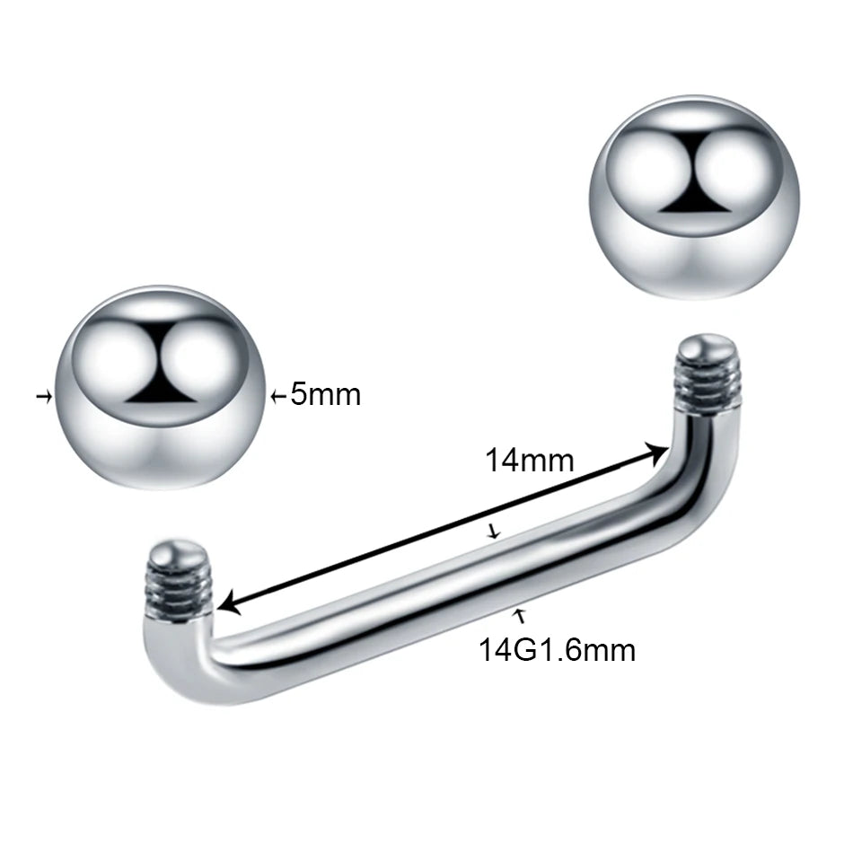 Titanium External & Internal Thread Surface Bar Piercing Jewelry 16G 14G
