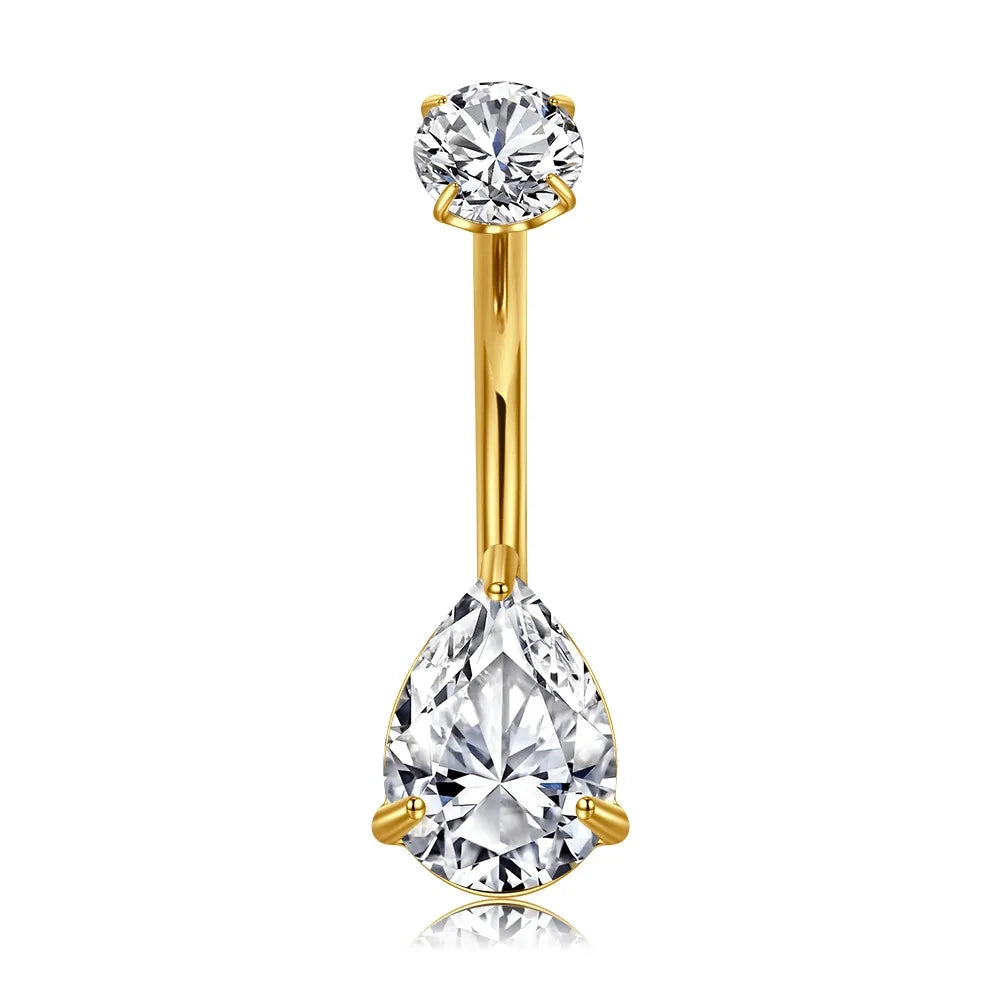 14G Stainless Steel Belly Button Rings with Cubic Zirconia - Navel Piercing Jewelry