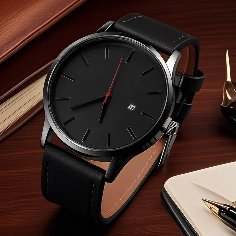 Men's Casual Leather Analog Quartz Watch - Multiple Colors