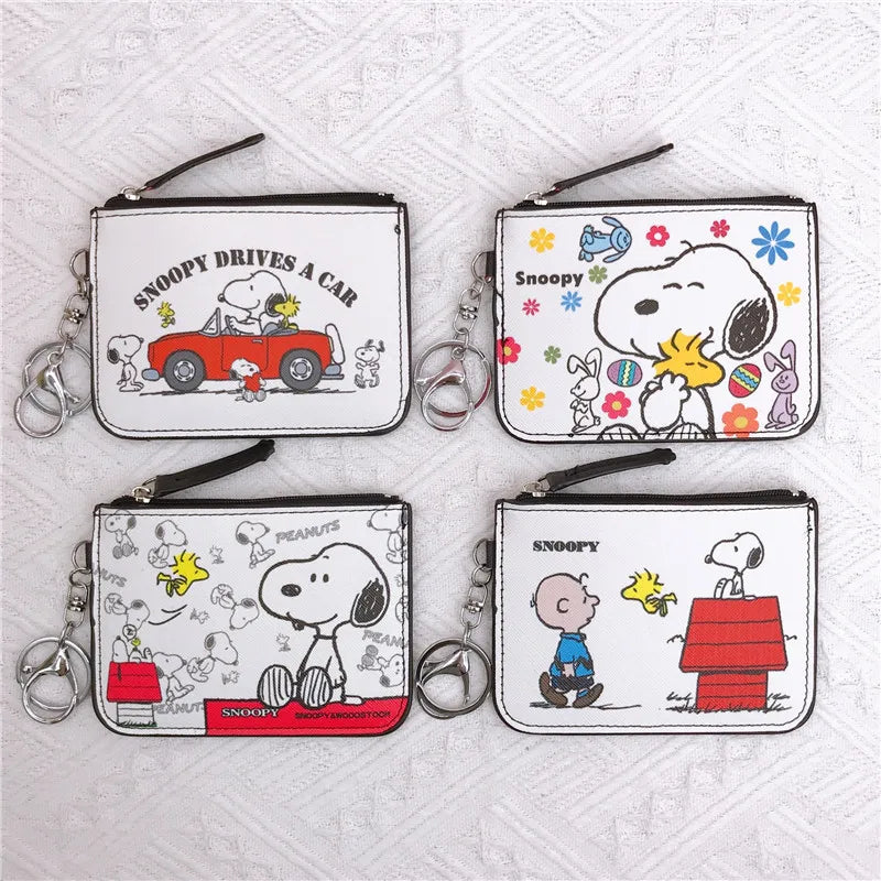 Cute Snoopy Coin Purses Wallet for Women with Zipper Card Holder & Keychain