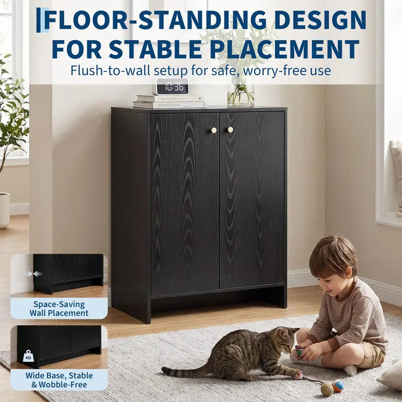 Slim 5-Tier Entryway Shoe Cabinet with Double Doors - Space Saving Storage