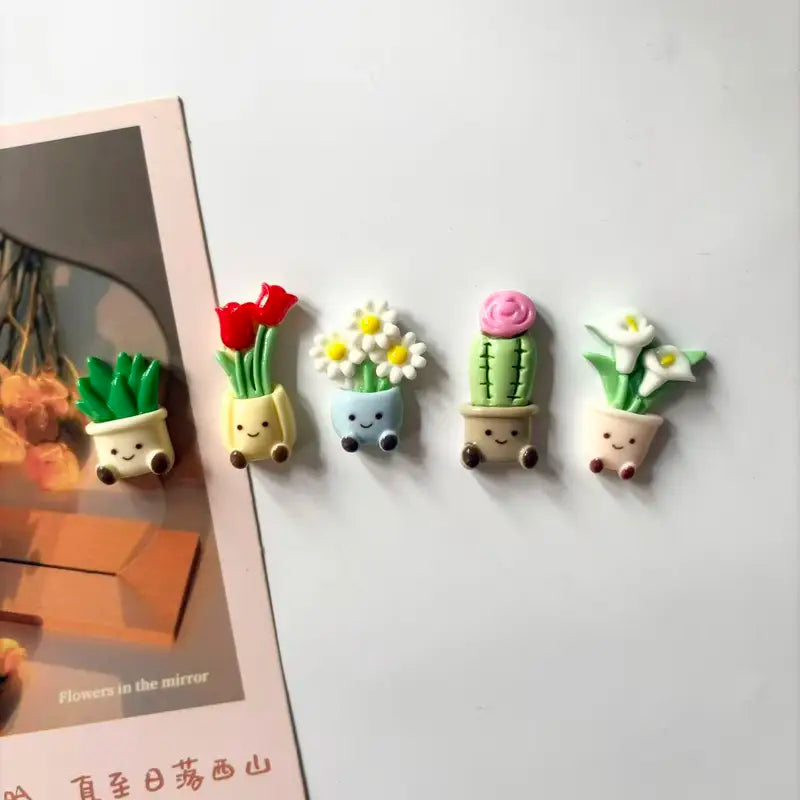 Mini Cactus Fridge Magnets 10-Pack - Cute Potted Plant Refrigerator Decor