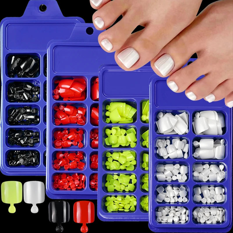 120Pcs Short Square Full Cover Press-On Toenails - Glossy Black Nail Tips for Summer Women