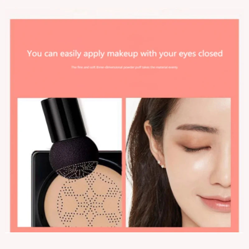 Air Cushion CC Cream Foundation with Mushroom Puff - Long Lasting Moisturizing Face Makeup