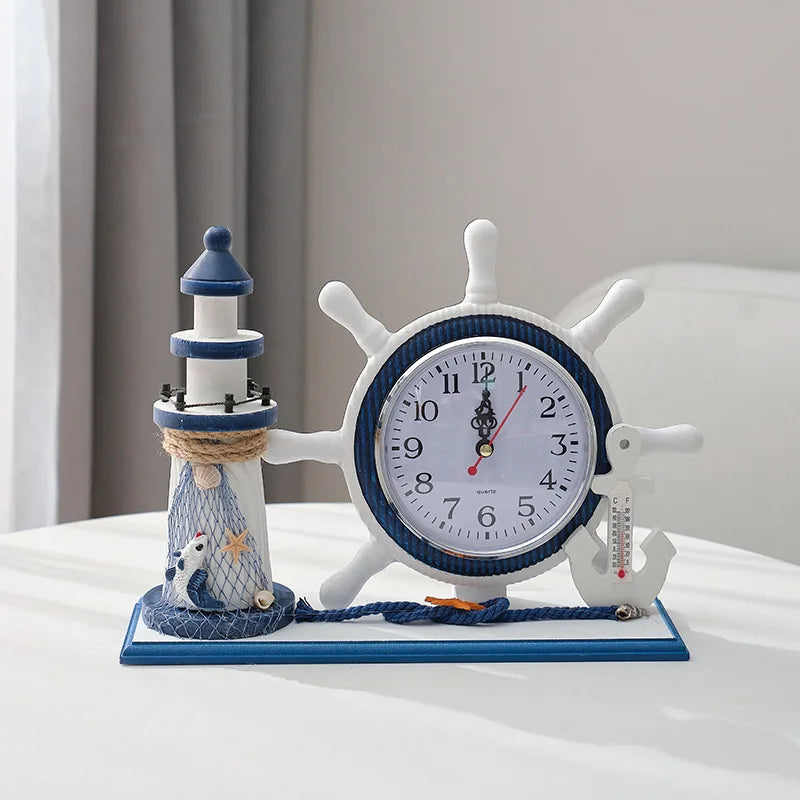 Nautical Themed Silent Table Clock - Artistic Bedside Timepiece for Living Room or Bedroom Decor